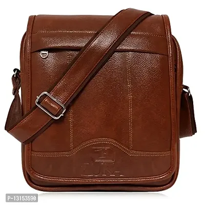 ZUKA PU Leather Sling Cross Body Travel Office Business Messenger One Side Shoulder Bag for men and women (Tan)
