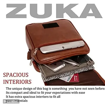 ZUKA PU Leather Sling Cross Body Travel Office Business Messenger One Side Shoulder Bag for Men Women (Black) (Tan)-thumb2