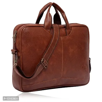 ZUKA PU Leather 15.6 inch Laptop Messenger Organizer Bag/Shoulder Sling Office Bag for Men & Women (Black) (Tan)-thumb2