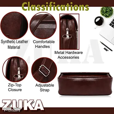 ZUKA PU Leather Sling Cross Body Travel Office Business Messenger One Side Shoulder Bag for Men Women (Black) (Brown) (Brown)-thumb5