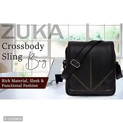 ZUKA PU Leather Sling Cross Body Travel Office Business Messenger One Side Shoulder Bag for Men Women (Black) (Black)-thumb5
