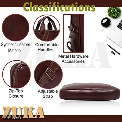 ZUKA PU Leather 15.6 inch Laptop Messenger Organizer Bag/Shoulder Sling Office Bag for Men & Women (Black) (Brown)-thumb2