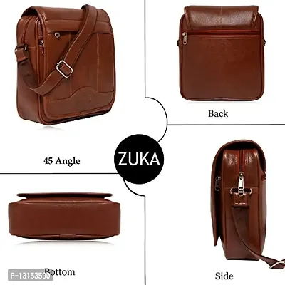ZUKA PU Leather Sling Cross Body Travel Office Business Messenger One Side Shoulder Bag for men and women (Tan)-thumb3