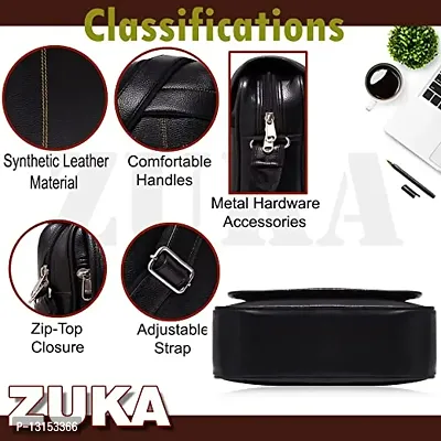 ZUKA PU Leather Sling Cross Body Travel Office Business Messenger One Side Shoulder Bag for men and women (Black)-thumb5