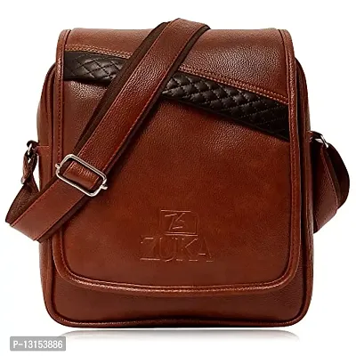 ZUKA PU Leather Sling Cross Body Travel Office Business Messenger One Side Shoulder Bag for Men Women (Tan)