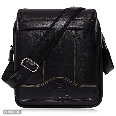 ZUKA PU Leather Sling Cross Body Travel Office Business Messenger One Side Shoulder Bag for men and women (Black)