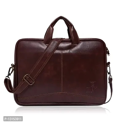 ZUKA PU Leather 15.6 inch Laptop Messenger Organizer Bag/Shoulder Sling Office Bag for Men & Women (Black) (Brown)-thumb0