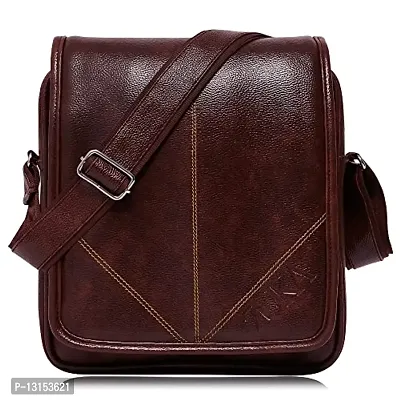 ZUKA PU Leather Sling Cross Body Travel Office Business Messenger One Side Shoulder Bag for Men Women (Black) (Brown)-thumb0