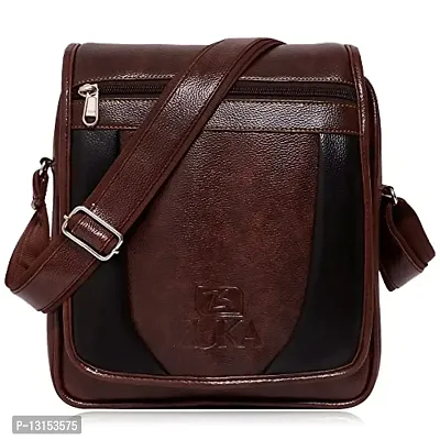 ZUKA PU Leather Sling Cross Body Travel Office Business Messenger One Side Shoulder Bag for Men Women (Black) (Brown) (Brown)