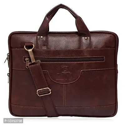 ZUKA PU Leather 15.5 inch Laptop Messenger Organizer Bag/Shoulder Sling Office Bag for Men & Women (Brown)-thumb0