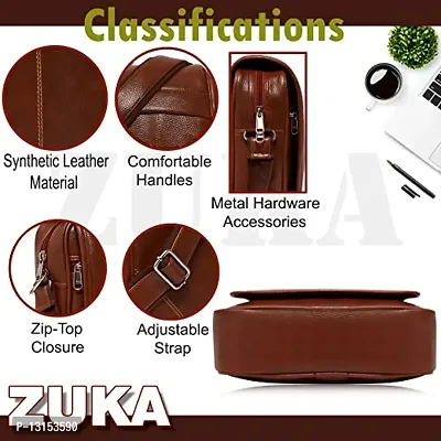ZUKA PU Leather Sling Cross Body Travel Office Business Messenger One Side Shoulder Bag for men and women (Tan)-thumb2