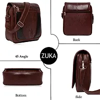 ZUKA PU Leather Sling Cross Body Travel Office Business Messenger One Side Shoulder Bag for Men Women (Black) (Brown) (Brown)-thumb1