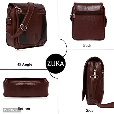ZUKA PU Leather Sling Cross Body Travel Office Business Messenger One Side Shoulder Bag for Men Women (Black) (Brown) (Brown)-thumb2