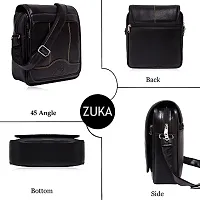 ZUKA PU Leather Sling Cross Body Travel Office Business Messenger One Side Shoulder Bag for men and women (Black)-thumb2