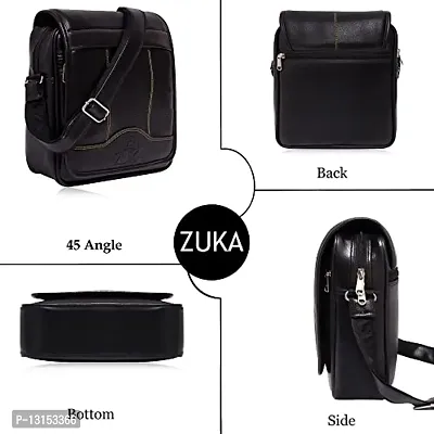 ZUKA PU Leather Sling Cross Body Travel Office Business Messenger One Side Shoulder Bag for men and women (Black)-thumb3