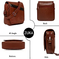 ZUKA PU Leather Sling Cross Body Travel Office Business Messenger One Side Shoulder Bag for Men Women (Tan)-thumb2