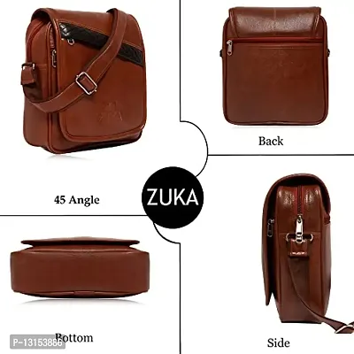 ZUKA PU Leather Sling Cross Body Travel Office Business Messenger One Side Shoulder Bag for Men Women (Tan)-thumb3