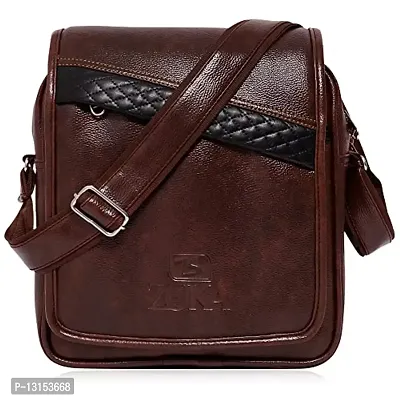ZUKA PU Leather Sling Cross Body Travel Office Business Messenger One Side Shoulder Bag for Men Women (Brown)-thumb0