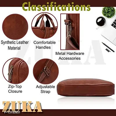 ZUKA PU Leather 15.6 inch Laptop Messenger Organizer Bag/Shoulder Sling Office Bag for Men & Women (Black) (Tan)-thumb4