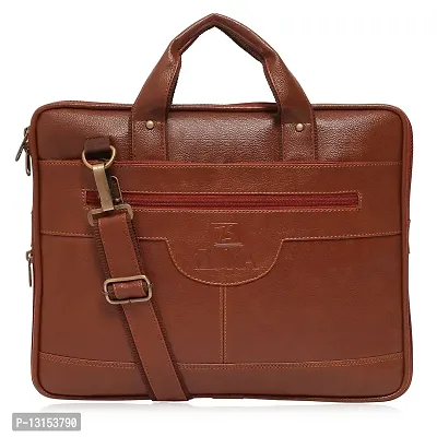 ZUKA PU Leather 15.5 inch Laptop Messenger Organizer Bag/Shoulder Sling Office Bag for Men & Women (Tan)-thumb0