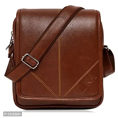 ZUKA PU Leather Sling Cross Body Travel Office Business Messenger One Side Shoulder Bag for Men Women (Black) (Tan)-thumb0