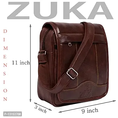 ZUKA PU Leather Sling Cross Body Travel Office Business Messenger One Side Shoulder Bag for men and women (Brown)-thumb4