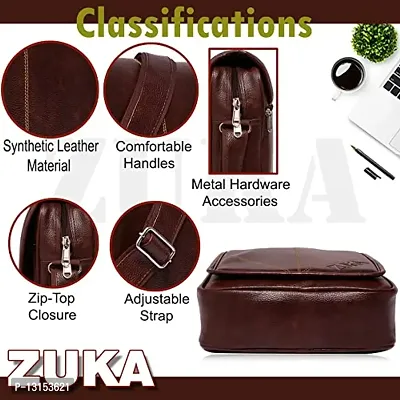 ZUKA PU Leather Sling Cross Body Travel Office Business Messenger One Side Shoulder Bag for Men Women (Black) (Brown)-thumb5