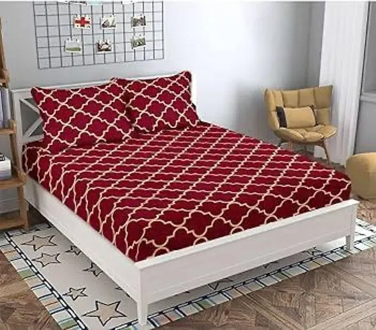 Printed Polycotton Double Bedsheet with 2 Pillow Cover