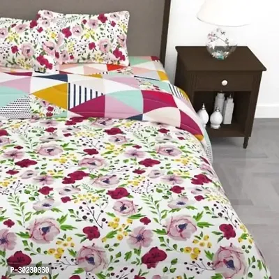 Comfortable Cotton Printed Double Size 1 Bedsheet With 2 Pillowcovers-thumb0