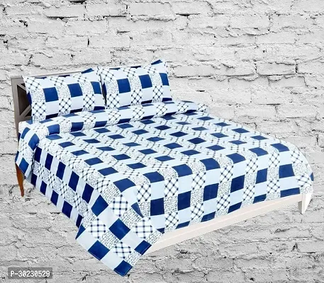 Comfortable Microfiber Geometric Double Size 1 Bedsheet With 2 Pillowcovers-thumb0