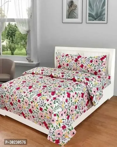 Comfortable Cotton Printed Double Size 1 Bedsheet With 2 Pillowcovers-thumb0