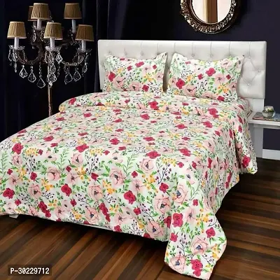 Comfortable Cotton Printed Double Size 1 Bedsheet With 2 Pillowcovers-thumb0