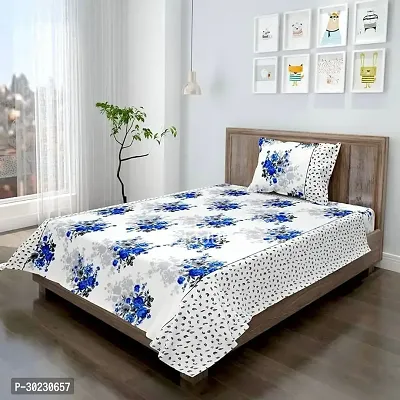 Comfortable Cotton Printed Double Size 1 Bedsheet With 2 Pillowcovers-thumb0