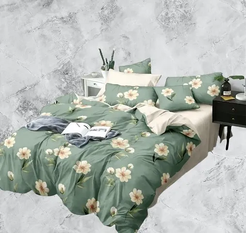 Printed Glace Cotton Double Bedsheet with 2 Pillow Cover