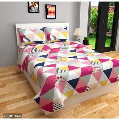 Comfortable Cotton Geometric Queen Size 1 Bedsheet With 2 Pillowcovers-thumb0