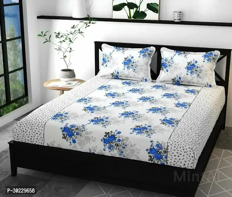 Comfortable Cotton Printed Queen Size 1 Bedsheet With 2 Pillowcovers-thumb0