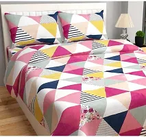 Comfortable Cotton Geometric Queen Size 1 Bedsheet With 2 Pillowcovers-thumb1