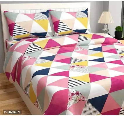 Comfortable Cotton Geometric Queen Size 1 Bedsheet With 2 Pillowcovers-thumb2