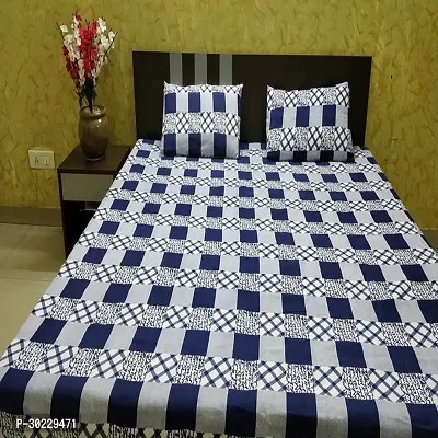 Comfortable Polycotton Checked Double Size 1 Bedsheet With 2 Pillowcovers-thumb0