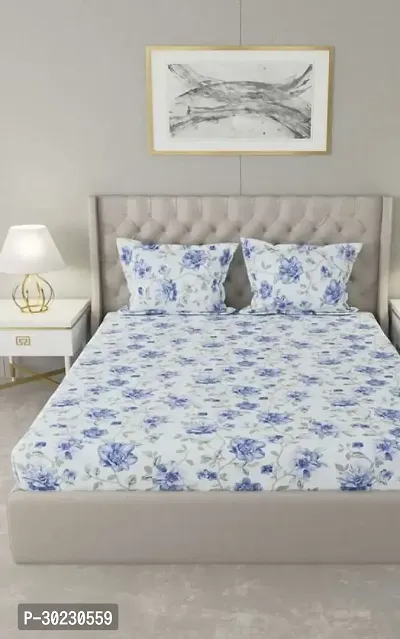 Comfortable Cotton Printed Double Size 1 Bedsheet With 2 Pillowcovers-thumb0