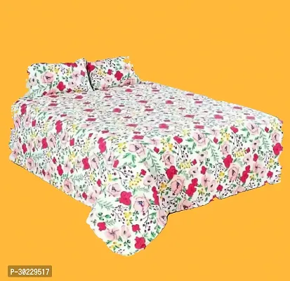 Comfortable Cotton Printed Double Size 1 Bedsheet With 2 Pillowcovers-thumb0