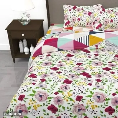 Comfortable Cotton Printed Double Size 1 Bedsheet With 2 Pillowcovers-thumb0