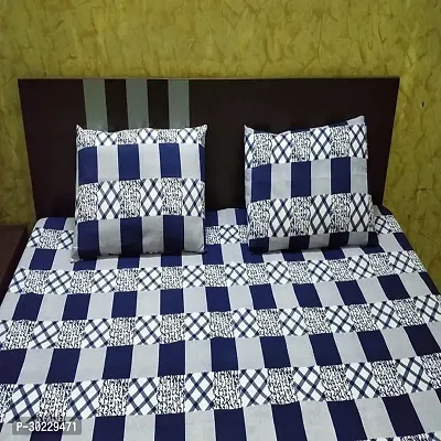 Comfortable Polycotton Checked Double Size 1 Bedsheet With 2 Pillowcovers-thumb2