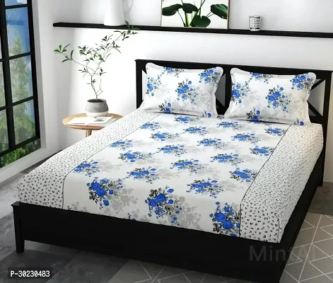 Comfortable Polycotton Printed Queen Size 1 Bedsheet With 2 Pillowcovers-thumb0