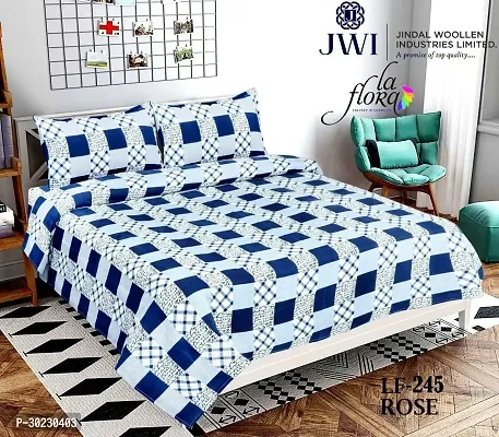 Comfortable Polycotton Geometric Queen Size 1 Bedsheet With 2 Pillowcovers-thumb0