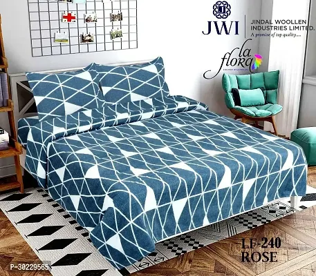 Comfortable Polycotton Geometric Queen Size 1 Bedsheet With 2 Pillowcovers-thumb0