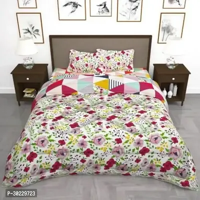 Comfortable Cotton Printed Double Size 1 Bedsheet With 2 Pillowcovers-thumb0