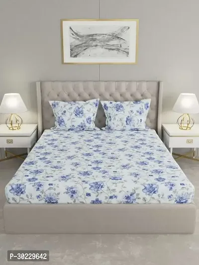 Comfortable Cotton Printed Double Size 1 Bedsheet With 2 Pillowcovers-thumb0