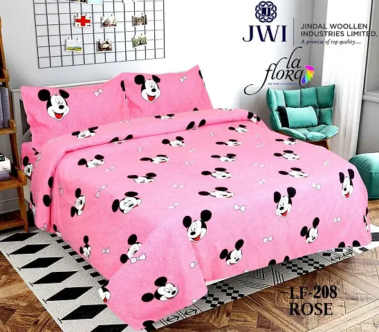 Printed Glace Cotton Double Bedsheet with 2 Pillow Cover