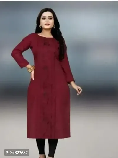 Stylish Maroon Printed Cotton Blend Straight Kurta For Women-thumb0